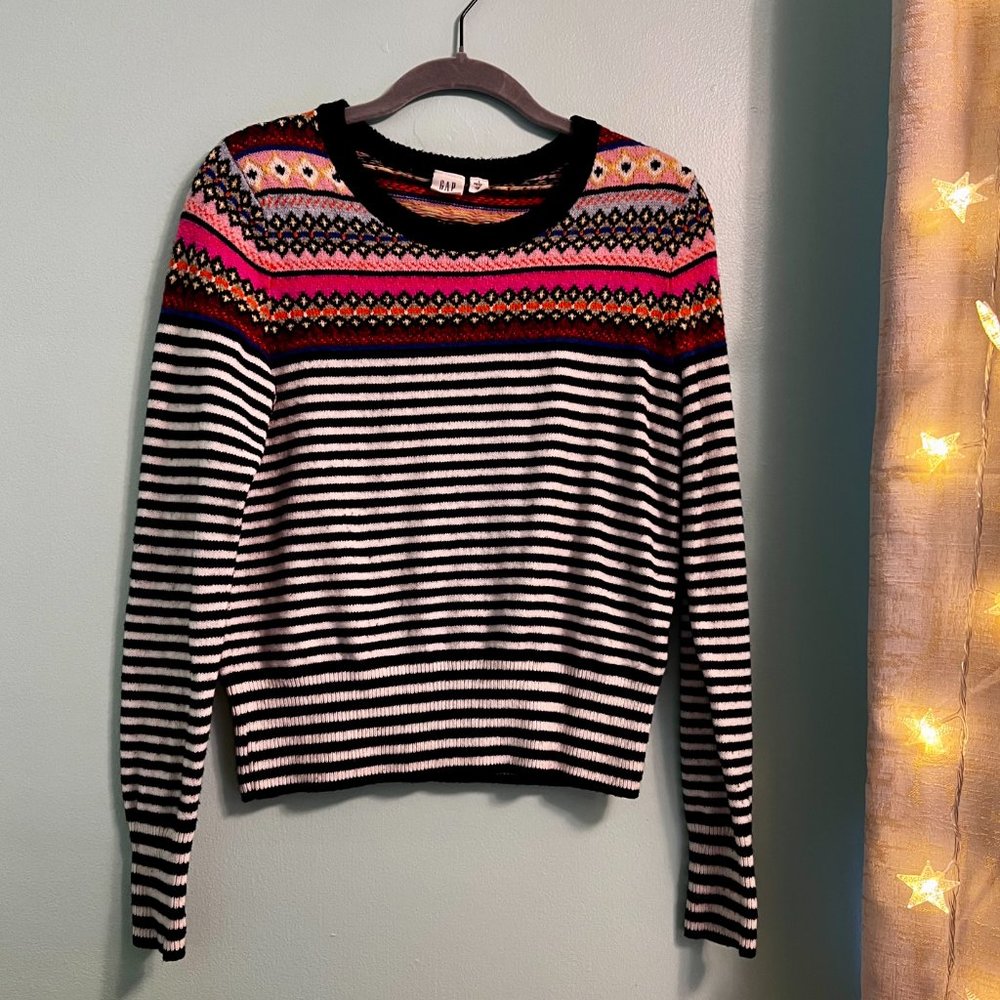 Gap Black & White Striped Multicolor Fair Aisle Small Petite Sweater